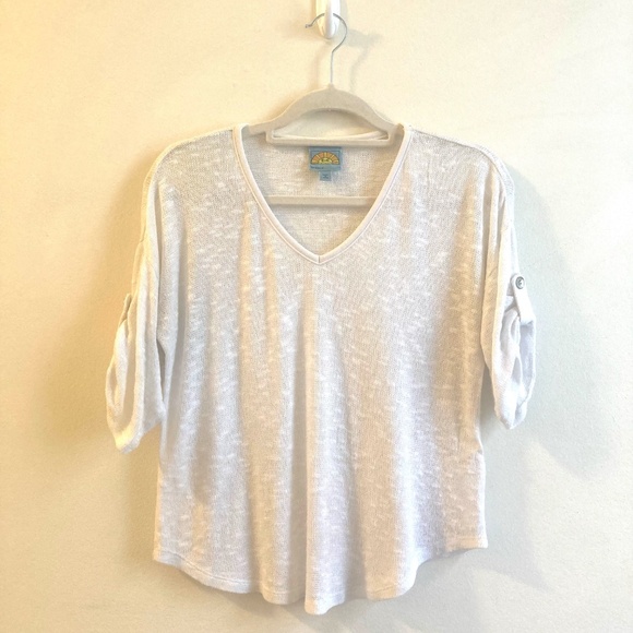 C&C California White Lightweight Short Sleeve Sweater Lagenlook - Picture 1 of 8